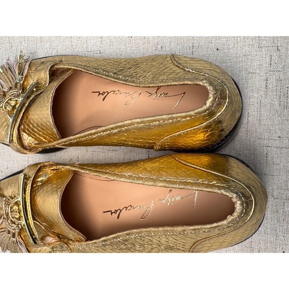 Luiza Barcelos Metallic Gold Snake-Embossed Tassel Loafers Women's 10B (EU 41) - Picture 4 of 6